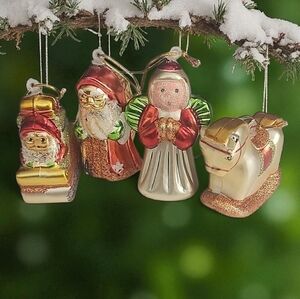Vintage Plastic Resin Christmas Mini Ornaments Set of 4